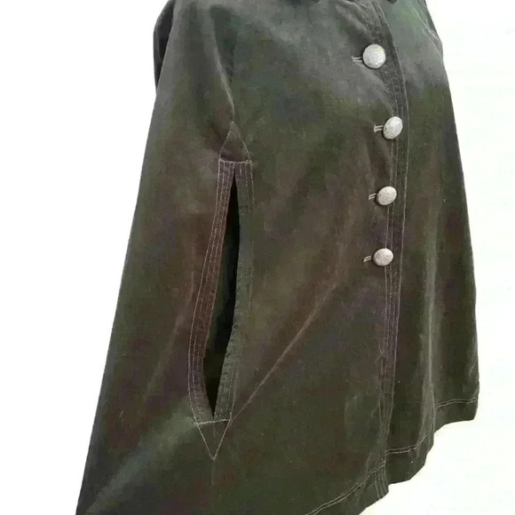 Vintage Nine West Velvet Cape/Wrap Size S Dark Green Button front Oversized Fall - Picture 5 of 15